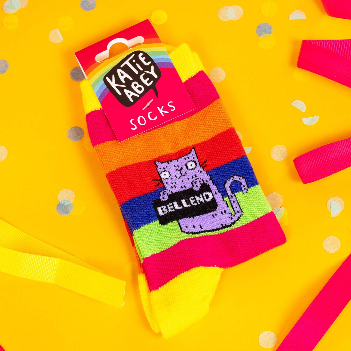 Purple Cat Rainbow Sweary Cat Socks