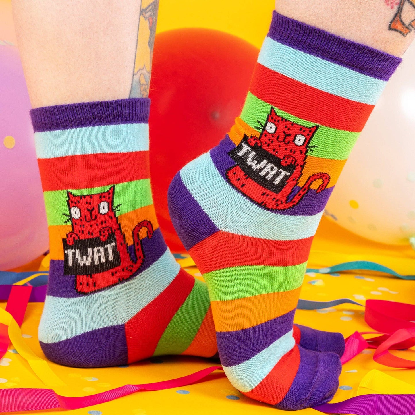 Red Cat Rainbow Sweary Cat Socks