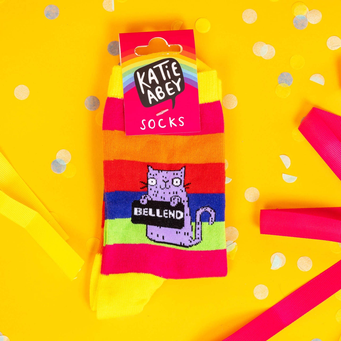 Purple Cat Rainbow Sweary Cat Socks