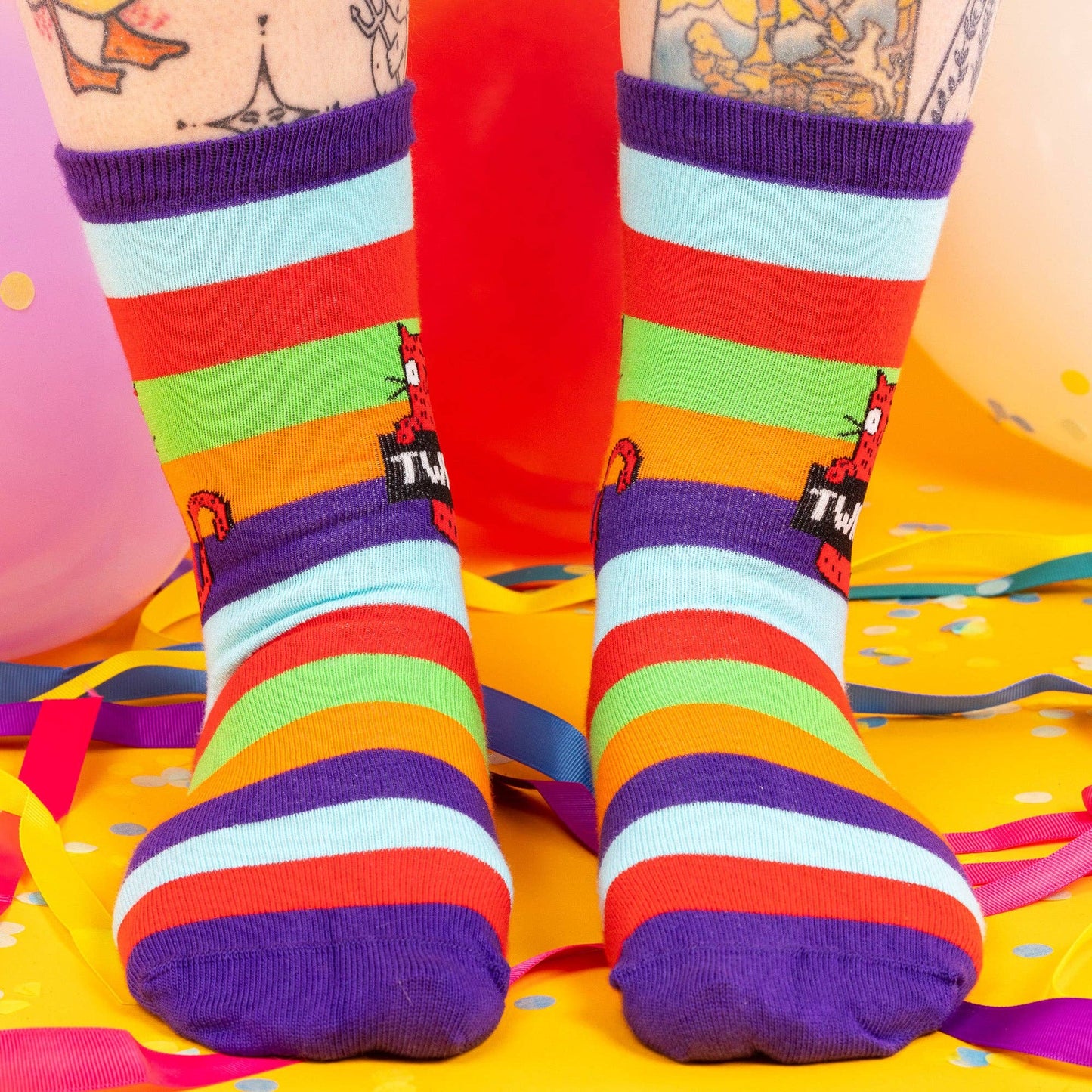 Red Cat Rainbow Sweary Cat Socks