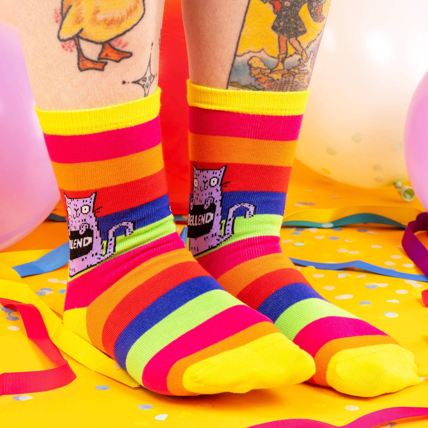 Purple Cat Rainbow Sweary Cat Socks